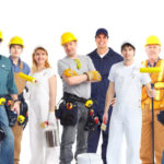 Industrial contractors workers people. Isolated over white background